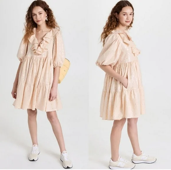 NWT Stine Goya Imperio Peach Sequin Ruffle Puff Sleeve Mini Dress XS - Picture 6 of 8